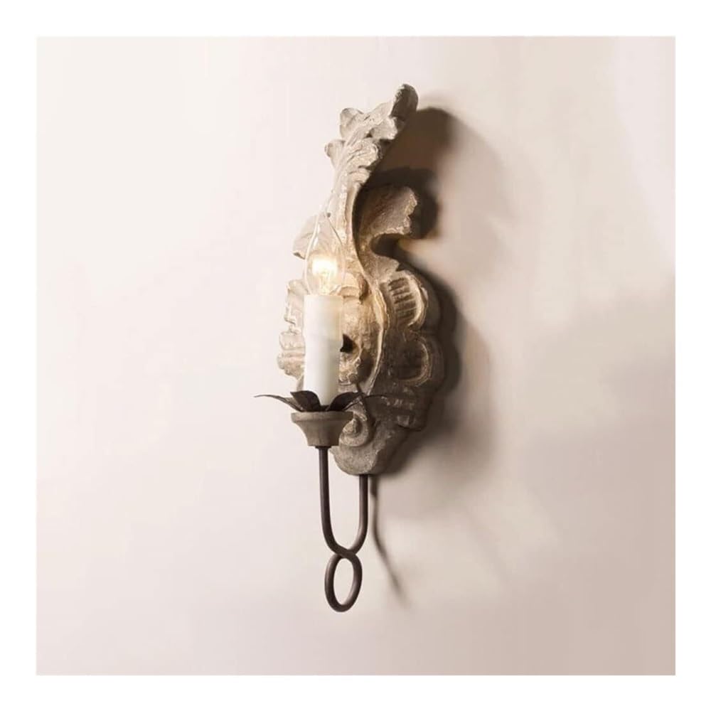 OZBMA Candle Wall Light Antique Wood Sconce Farmhouse Style Led Lamp for Bedroom Bedside Gallery Bathroom Vanity Lighting Fixture