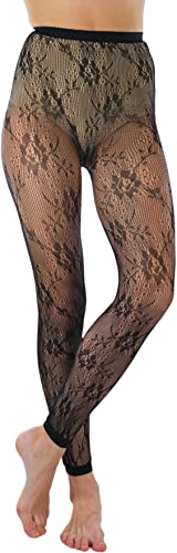 Image of ToBeInStyle Women's Single Floral Lace Fishnet Tights Footless & Stirrup Design