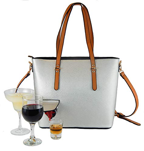 Bolso Tote con Compartimento para Vino Negro/Plata miniatura 3