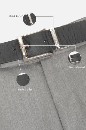Image of Louis Philippe Men 100% Leather Shiny Nickel Buckle Formal Reversible Belt