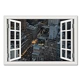 Impression sur toile new york fausse fenêtre décoration Empire State Building Tableau Impression photo ville sur toile décoration murale paysage 30x45cm (12x18in) sans cadre