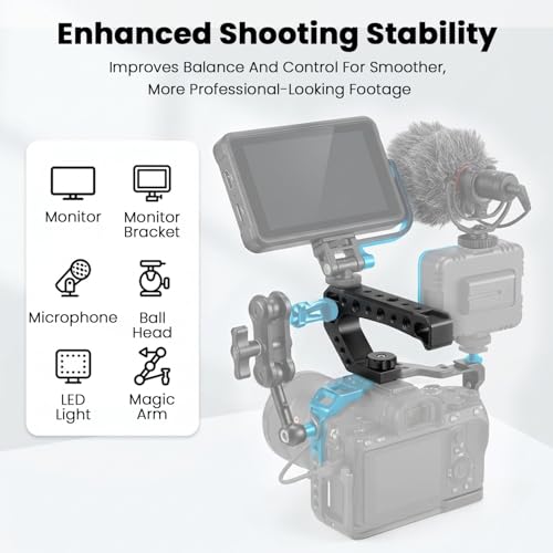 Image of ZORBES Aluminum Alloy Cold Shoe Camera Handle, CNC Metal Top Handle with 1 /4'' & 3 /8'' Threaded Holes, Multi-Mount Rig Grip for DSLR Mirrorless Camera Cage, for Video Recording & Vlogging