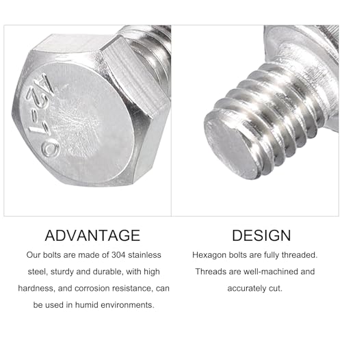 Image of METALLIXITY Hex Bolts (M6-1x8mm) 50Pcs, 304 Stainless Steel Coarse Fully Threaded Hex Head Screw Bolt Machine Screws - for Furniture Repair, Silver