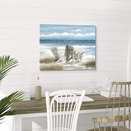 Abstract Beach Canvas Wall Art: Modern Bedroom Blue Ocean Wave Picture Relaxing Living Room Tropical Coastal Scene Print Sea Landscape Painting 24X18 Horizontal Summer Seascape Artwork #TOP4