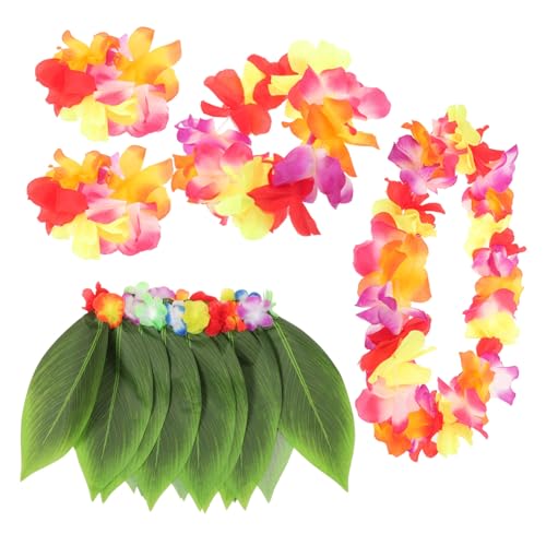Holibanna 5pcs Hawaii Party Skirt Flower Leaf Skirt Set Tropical Dance Costumes Garland and Wristband