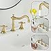 GGStudy 2 Handles 3 Holes Faucet Widespread Bathroom Sink Faucet Antique Brass Basin Tap Mixer Supply Hose Included Matching Metal Pop Up Drain