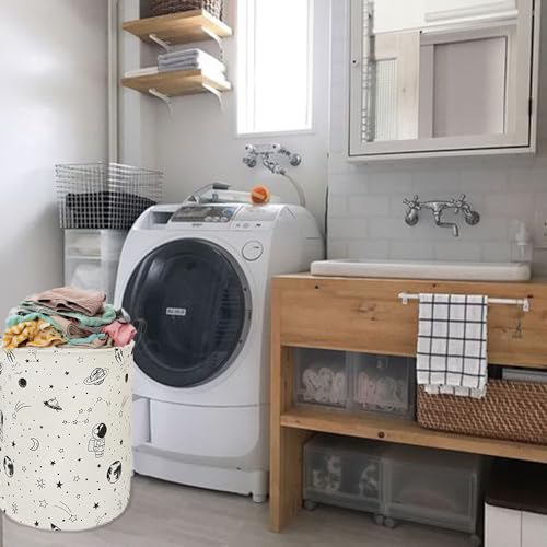Image of Collapsible Kids Laundry Basket Clothes Hamper, Foldable Storage Organizer Bin, Toy Clothes Storage with Handles for Boys Girls Bedroom, Room Decor Astronaut