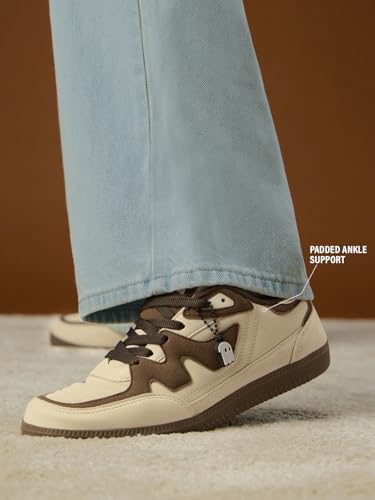 Image of The Souled Store Kanso V2: Beige Women and Girls Low Top Sneakers | Beige & Dark Brown Premium Suede Trainer with Cushioned Insole, Padded Ankle Support & Durable Outsole