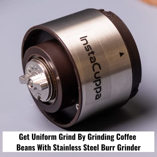 InstaCuppa Rechargeable Coffee Bean Grinder with Stainless Steel Burr Mill, One Click Operation, 5 Adjustable Grind Settings, Airtight Bottom Canister - Image 5