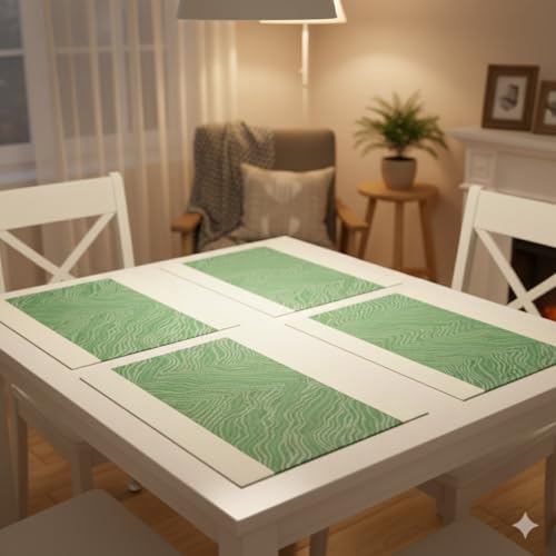 Image of YELONA Placemats Set of 4, Heat-Resistant Woven Vinyl Table Mats, Non-Slip & Washable Dining Tablemats for Kitchen & Dinner Decor, Jade Green (45cm x 30cm)
