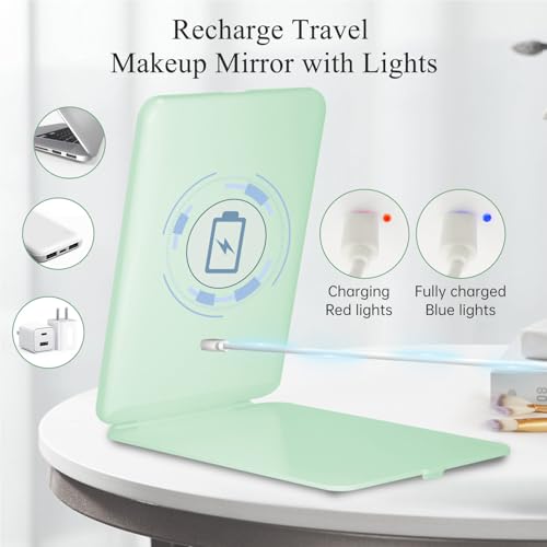 Image of FUNTOUCH Rechargeable Travel Makeup Mirror with Lights, Portable 72 Led Lighted Makeup Mirror, 3 Color Lighting, Dimmable Touch Screen, Type C, Tabletop LED Folding Cosmetic Vanity Mirror