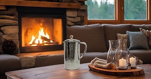 Large Half Gallon / 2.2 Liters / 74 Fl Oz Stainless Steel Pitcher Jug Carafe with Lid Classic Minimalist Designs Leakproof All Beverages by American Ayurveda (Stainless Steel Hammered) - Image 9