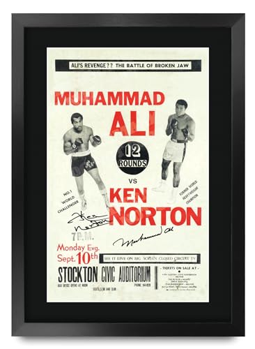 HWC Trading FR A3 Ken Norton v Muhammad Ali 1973 Bout Gifts Printed Signed Autograph Poster for Boxer Memorabilia Fans - A3 Framed