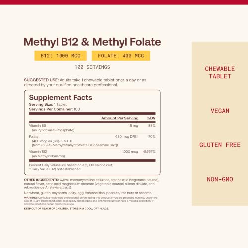 Jarrow Methyl B-12 & Methyl Folate Supplement, 100 Chewable Tablets - image 4