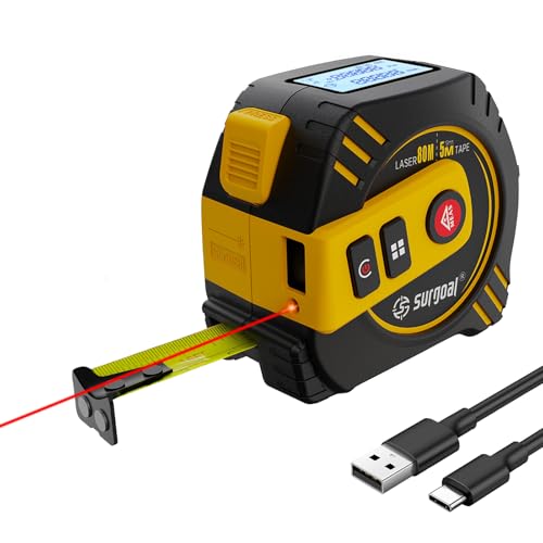 Image of 2-in-1 Laser Tape Measure 262ft – Digital Measuring Tape with LCD Display, Rechargeable Smart Tape Measure with Distance, Area & Volume Measurement, USB Charging – Construction & DIY Use