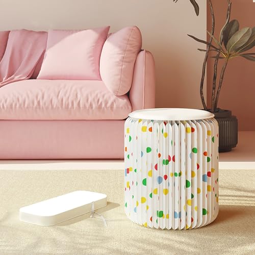 TRAGLO 丸形 紙製スツール 折りたたみ ペーパースツール 環境に優しいクラフト紙 ペーパーベンチ 軽量 防水 アコーディオン椅子 PUクッション付き 高さ30/44cm 耐荷重150kg 省スペース 室内装飾やオフィス アウトドア活動用(高さ44cm