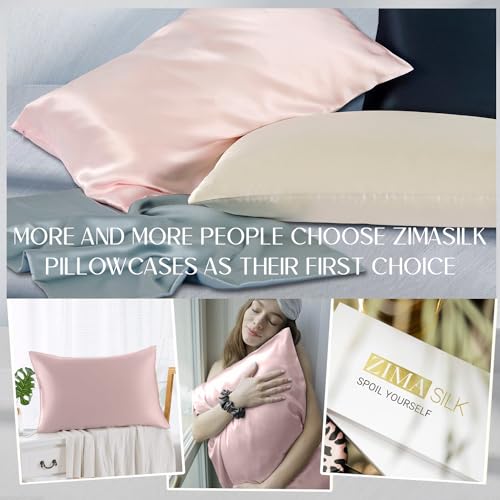 ZIMASILK 100% Pure Mulberry Silk Pillowcase for Hair and Skin Health,Soft and Smooth,Both Sides Premium Grade 6A Silk,600 Thread Count,with Hidden Zipper,1pc(Standard 20''x26'',Pink)