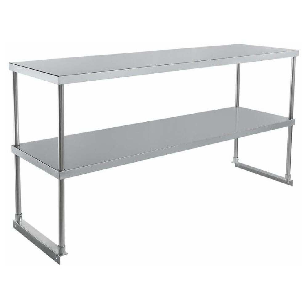 Empura 60" Wide Double Deck Stainless Steel Table-Mount Overshelf with Mounting Bracket | Prep Work Table Rack Shelve for Restaurant Garage | 1.5"