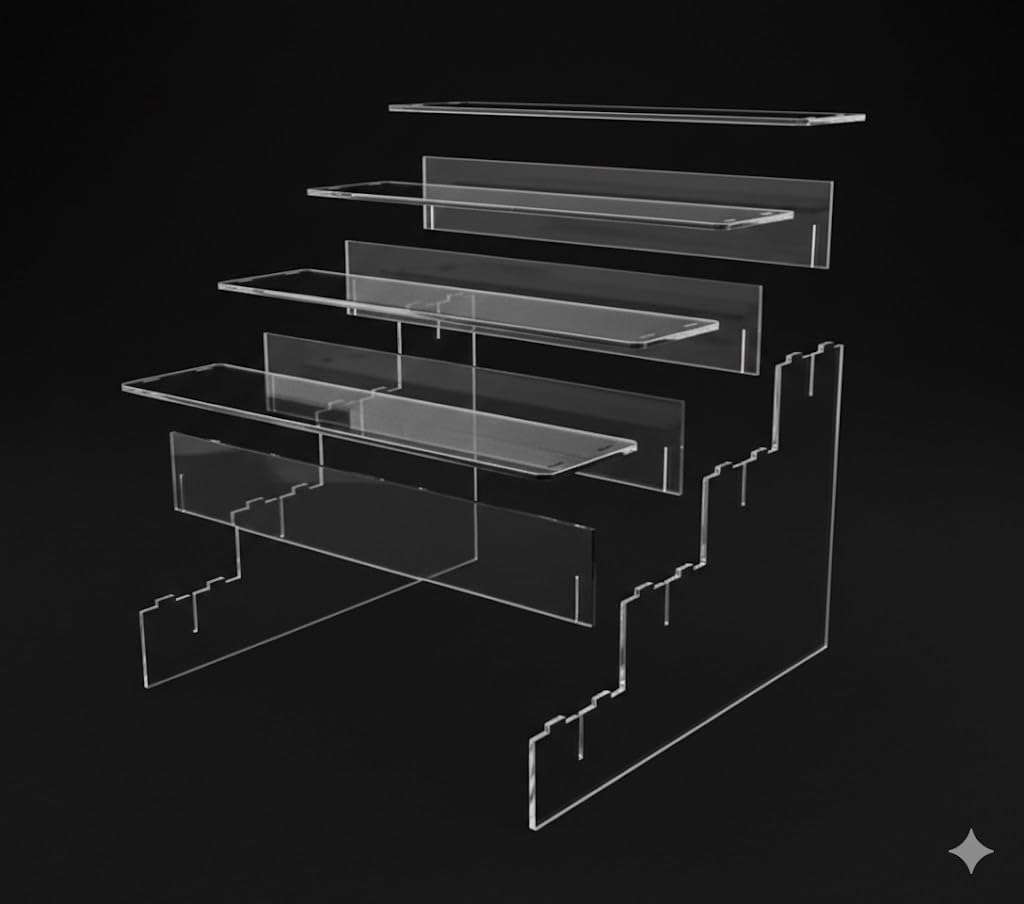 BIGIMALL Clear Acrylic Riser Stand for Funky Figure Display,Stand 4 layer / 4 step (SMALL, 10 inch x 10 inch x 6 inches) PARTS NEEDS TO BE CAREFULLY ASSEMBLED. Product is for light weight objects display 1