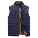 Débardeur en Duvet à col Montant pour Homme Gilet extérieur léger Hiver Veste Chaude sans Manches zippée, Bleu Marine, 3XL