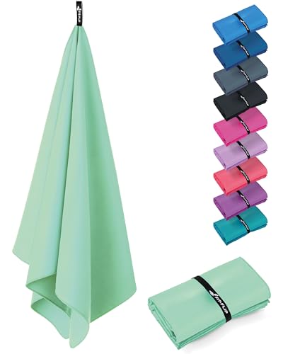 Fit Flip Toalla Microfibra Gimnasio   compacta, Ultraligera y de Secado rápido – Toallas para Gym, Piscina, Viaje, Natacion y Playa Grande (1x 60x120cm Menta)