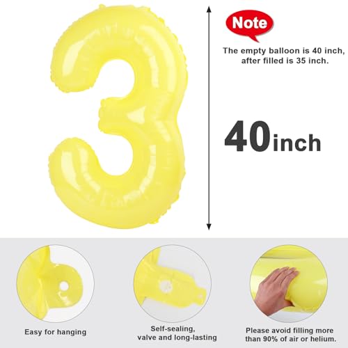 Image of 3 Balloon Numbers Birthday Decorations, 40In Yellow Balloons for Men Women | Eye-catching Appearance, Perfect Decorative Centerpieces, Convenient Self-sealing Structure, Widely for Various Occasions