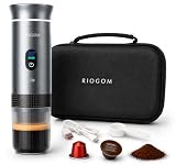 RIOGOM. ®️ Cafetera Portátil de Capsulas 3 en 1 Outin 12v Usb-C + Estuche rígido, Compacta, Ligera Y Recargable, Ideal para Tomar Cafe Caliente en Camping, Coche, camion Oficina etc. (Plata)