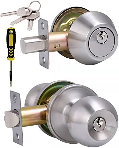 All Keyed Same Entry Door Knob and Single Cylinder Deadbolt Combo Set, Satin Nickel Exterior Door Knobs with Lock and Keys for Entrance and Front Door