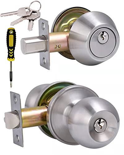 All Keyed Same Entry Door Knob and Single Cylinder Deadbolt Combo Set, Satin Nickel Exterior Door Knobs with Lock and Keys for Entrance and Front Door by Lanwandeng - Image 2
