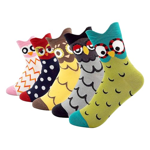 COACOM 5 pares de calcetines cómodos y cálidos, calcetines de animales suaves y transpirables para mujeres, calcetines coloridos divertidos de animales, regalos de vacaciones suaves y cómodos para las