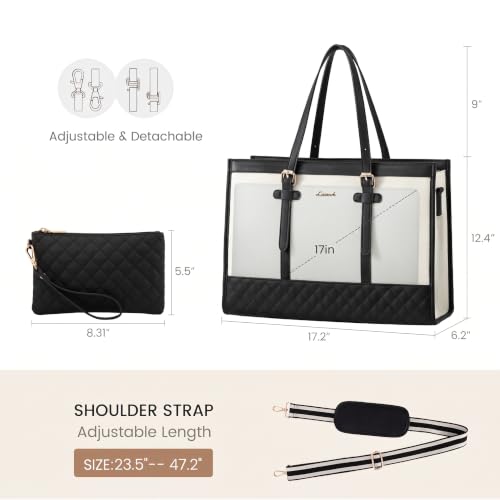 Image of LOVEVOOK Tote Bag for Women, 17 inch Canvas Laptop Tote, Large Capacity Work Bag with Clutch Purse, Computer Bag Office Business Briefcase, Casual Handbag for Travel College Teacher School