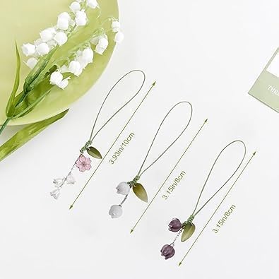 Wentoenapp Pink Cell Phone Strap Flower Charm, Cute Keychain Lanyard String Charm, Hanging Car Pendants Decor Accessories, Cell Phone Charms, Car Keychain