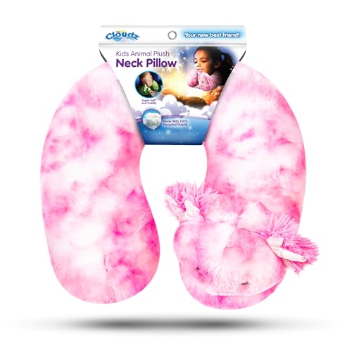 Image of Cloudz Kids Super Soft N' Cuddly Animal Airplane Travel Neck Pillow! Keep Children Comfy and Supported with a Buddy While Traveling or just Resting at Home - Pink Axolotl