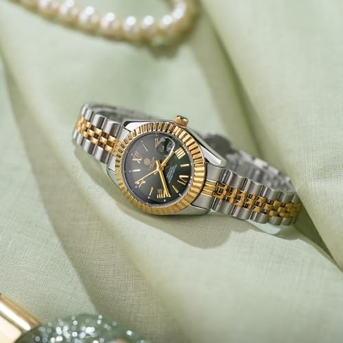 Image of Carlton London Harper Women Analog Watch, Round Dial, Stainless Steel Strap, Quartz Movement, Green Dial, Silver Strap, 30M Water Resistant | CLRLW-006
