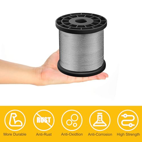 Image of 1 /16 inch Wire Rope,328FT Stainless Steel Cable with 150Pcs Crimping Sleeves,7x7 368lbs Breaking Strength for Garden Wire,Aircraft Cable