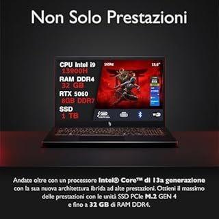 acer Nitro V15 Pc Gaming Portatile i9-13900h, 32GB RAM DDR4, SSD 1TB, Geforce RTX 5060 8GB Gddr7, Notebook Gaming Display 15.6 IPS FHD 165hz, Laptop Gaming, Ethernet, WiFi, Tastiera Retroilluminata