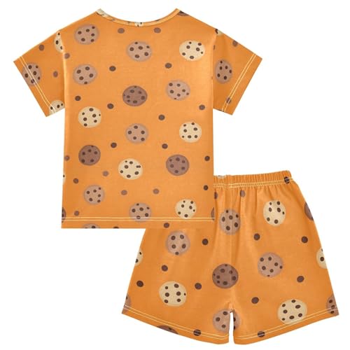 Pajama Short Sets Cookie Pattern on Orange Soft Cotton Summer Sleepwear 2 Piece PJS Size 5-14T2