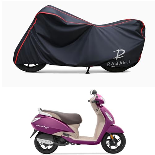 Image of Waterproof Bike Body Cover Compatible for | TVS Jupiter ZX | Taffeta Fabric, Red Piping Design, Bottom Elastic Fit | Dustproof, Sun UV & Rain Protection for All Bikes