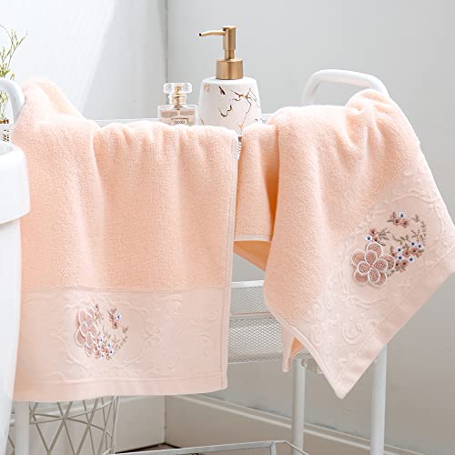 Yiluomo Pink Hand Towels Set Of 2 Stereoscopic Flower Embroidered Decorative 100% Cotton Super Soft Highly Absorbent Terry Hand Towels For Bathroom Gift 13 X 29 Inch #TOP5