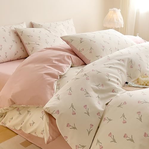 Covebett Bettwäsche Baumwolle 135x200 Rosa Weiß Blümchen Blumen Klein...