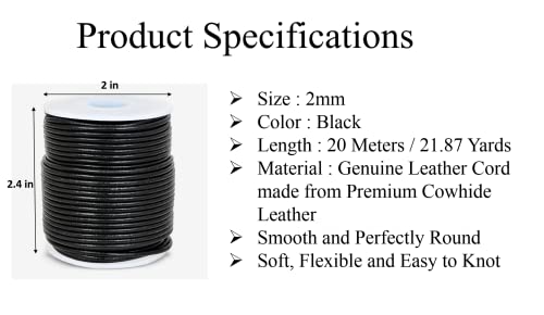 GENIQUE Real/Genuine Round Leather String Cord for Necklace Bracelets, Jewellery, Braiding (2mm, Black) - Image 3