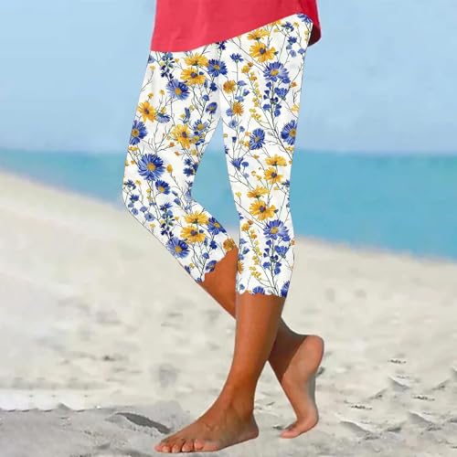 Capri Leggings for Women 2025 Floral Print High Waist Capris Tummy Control Knee Length Yoga Pants Cropped Trouser4