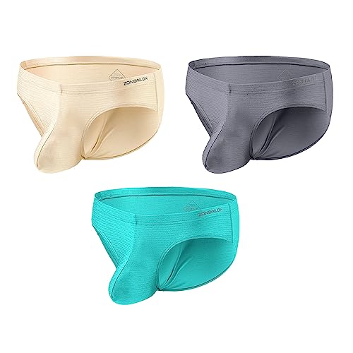 YAHWULAI Slip pour homme en soie glacée avec poche Bulge confortable respirant sexy sans étiquette, Gris doré et vert clair, M