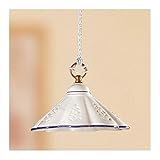 Colore decori: Bianco Lampadario in ceramica piatto plissettato bordo traforato country vintage - Ø 23 cm - Bianco (nessun decoro)