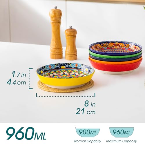 vancasso KRVI Pasta Bowls, 32 oz/960 ml Porcelain Salad Bowls Set of 6, Large Corlorful Serving Bowl for Kitchen, Dishwasher & Microwave Safe Soup Bowl Set, Pasta Plates - Image 3