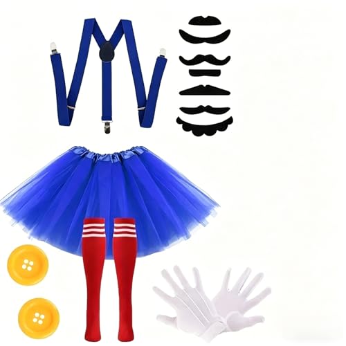 Ensemble tutu 6 pièces（Pas de doublure, pas de capuche）, tenue de cosplay, costume de soirée à thème, moustache salopette tutu à pour les bals...