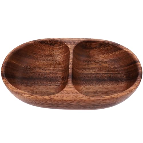 BESPORTBLE Rustic dipping bowl Double compartment bowl decorative wooden bowl, wooden bowl, Handcrafted mixing Bowls for Serving Nuts Desserts Fruits, and Accent Decor Gifts for Any Occasion