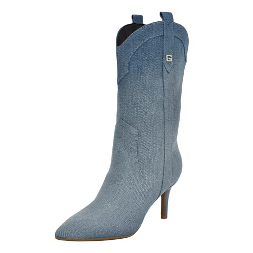 Guess Women's WURLIE Mid Calf Boot, Medium Blue Denim 420, 9