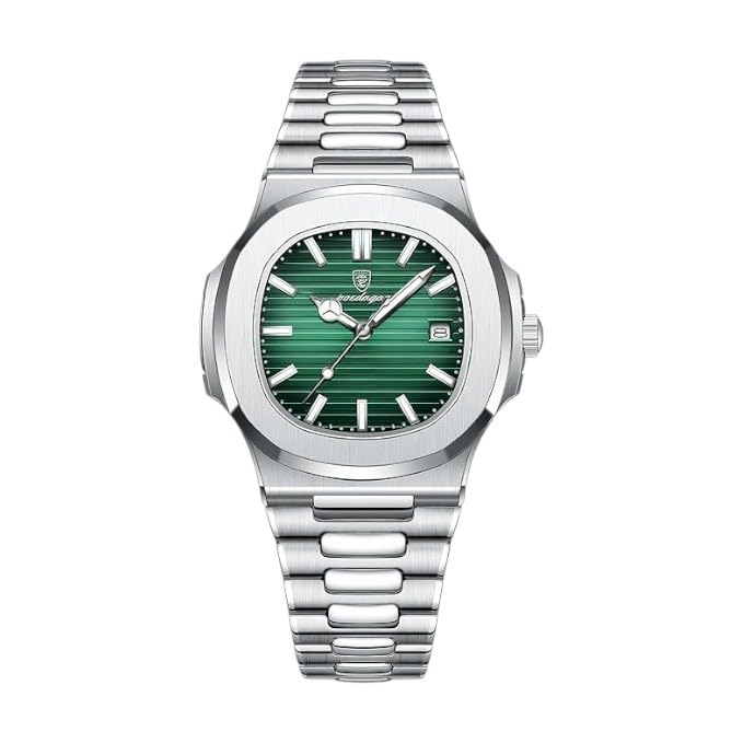 Image of Men's Analog Dial Watch with Date Feature | Formal & Casual Watch | 30 Meter Water Resistant | Strong Luminous Durable Silver Strap | Adjustable Butterfly Buckle | Quartz Movement Wristwatch