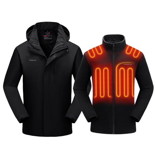 Venustas Men's 3-in-1 Heated Jacket with Battery, Ski Winter Jacket with Removable Hood Water-resistant